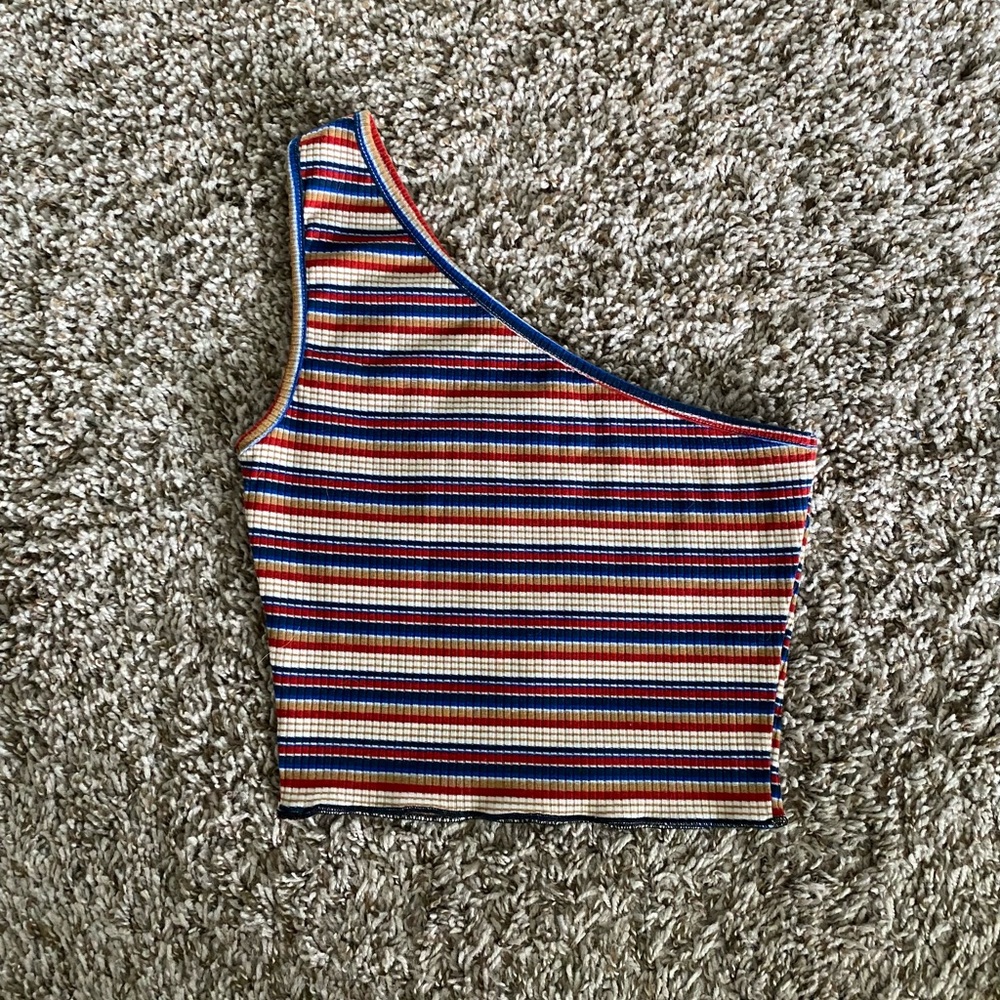 One Shoulder Reversible Multi-Striped Tank